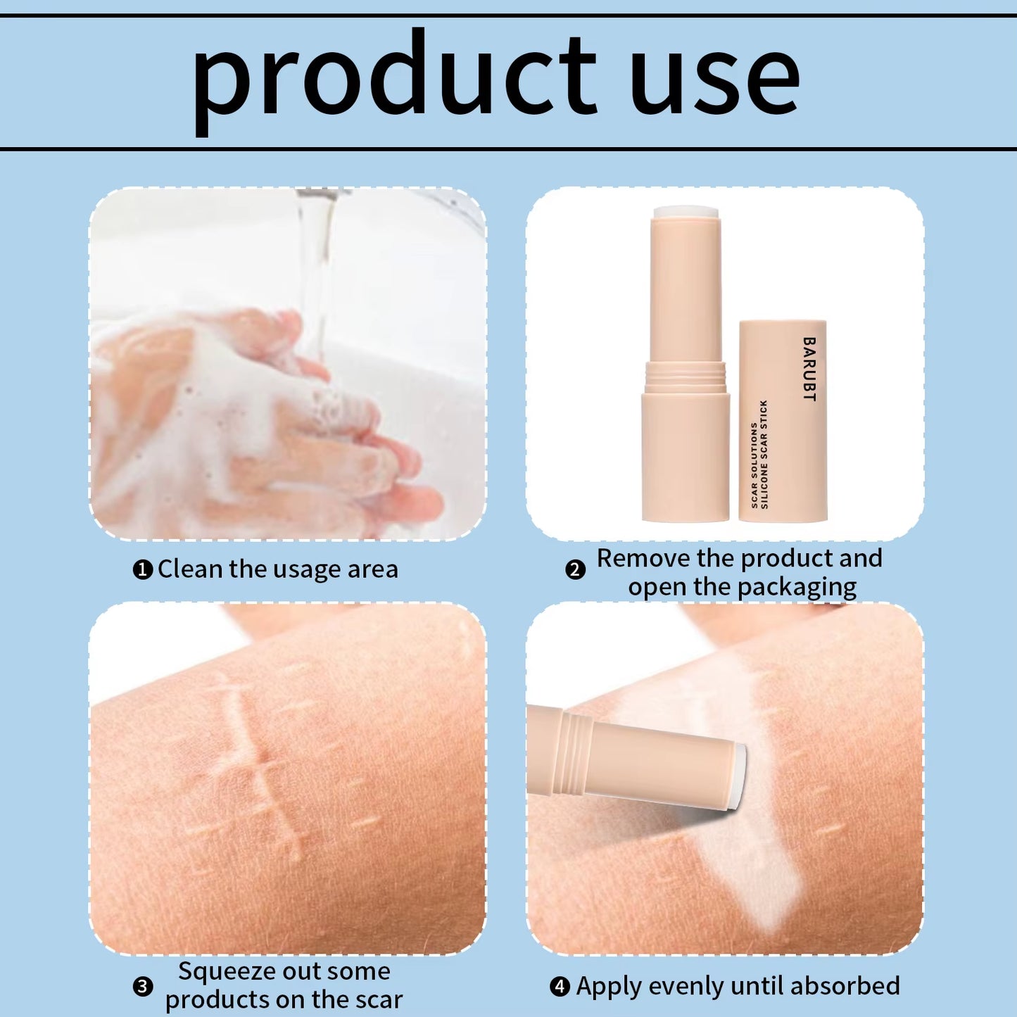 Silicone Scar Stick, Scar and Skin Remodeling, Improves Texture, Soothing, Natural Recovery Formula, Body and Face Scar Stick